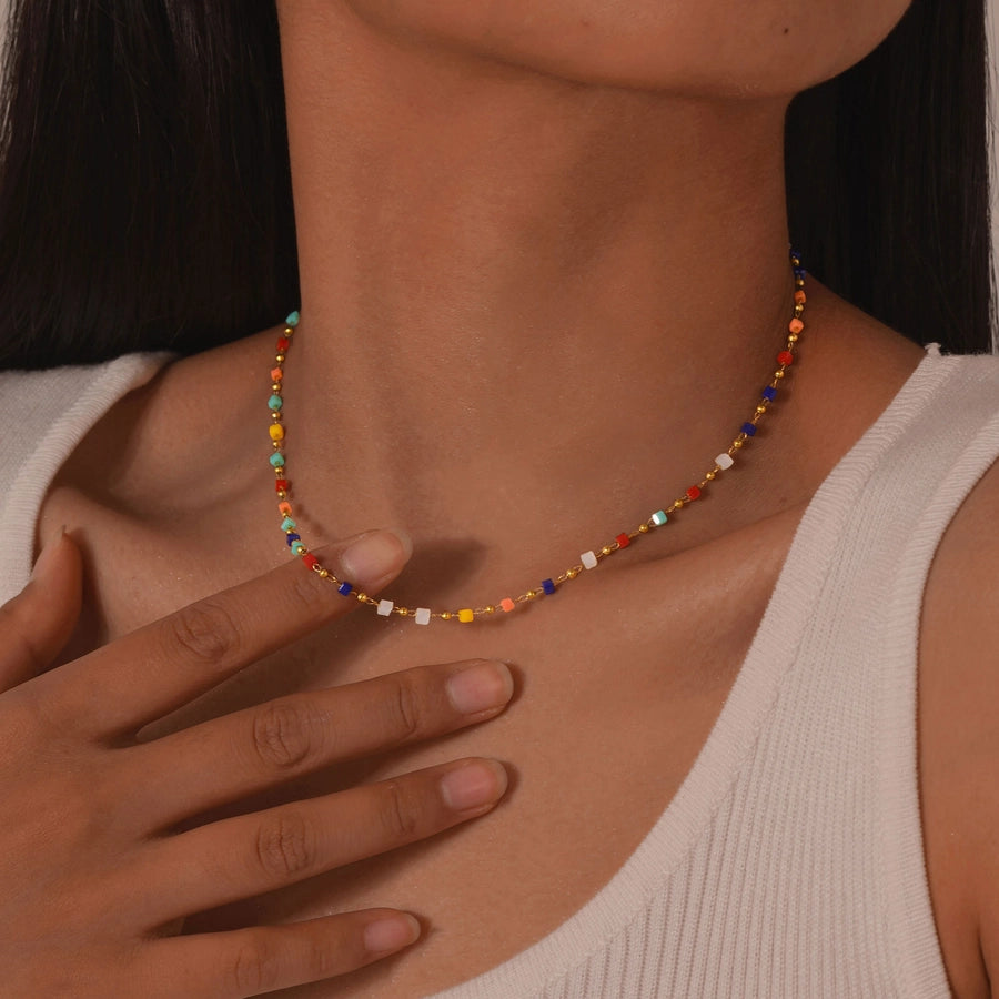 Style Personalized Retro Style  Necklace Stainless Steel Women's Cut Color Beaded Bracelet Gold-Plated Accessories