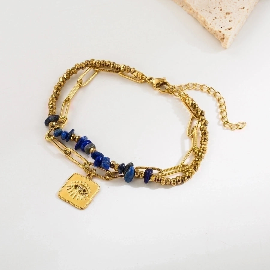 retro vacation heart shape eye stainless steel natural stone beaded plating inlay zircon 18k gold plated bracelets