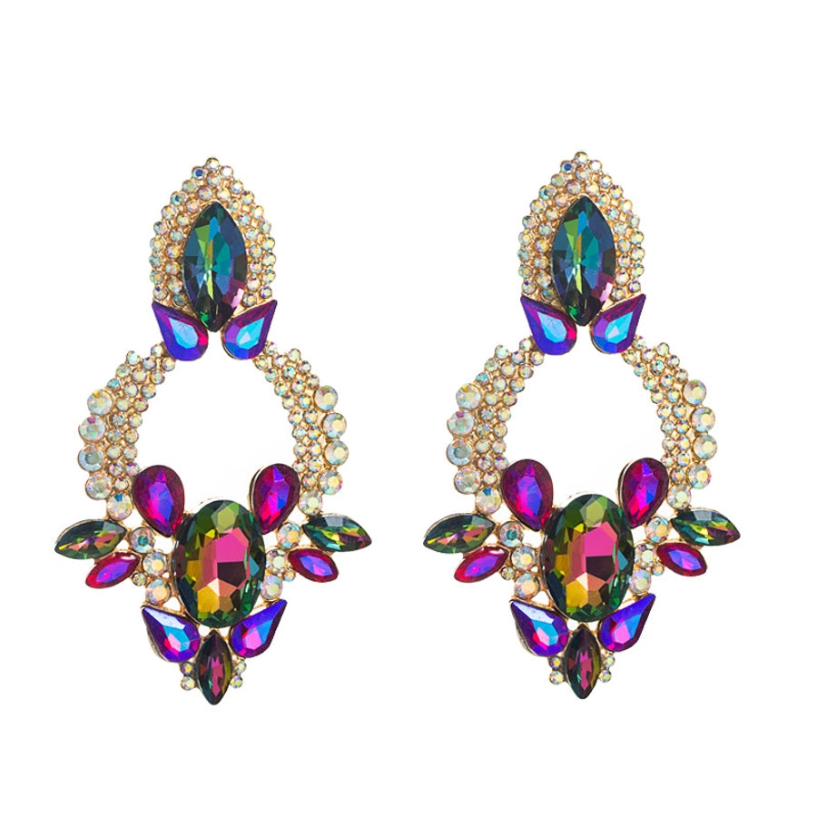 retro style creative alloy diamond glass drill rhinestone flower earrings