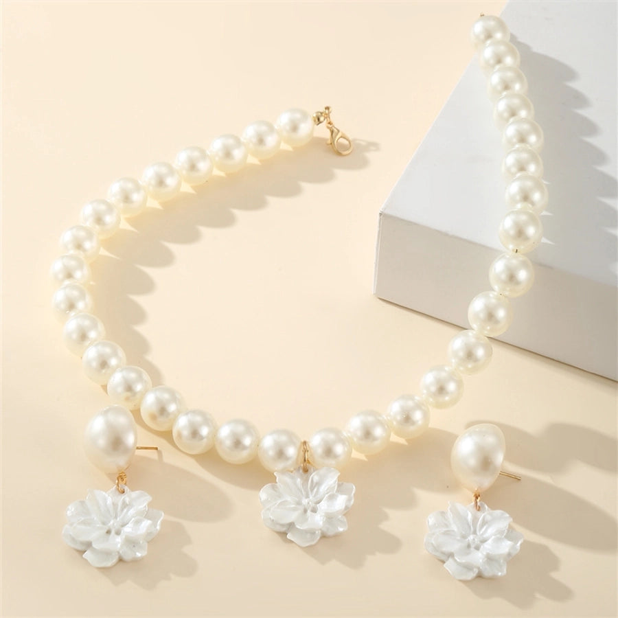Y2K Elegant Streetwear Flower Alloy Plastic Women's Earrings Necklace Jewelry Set