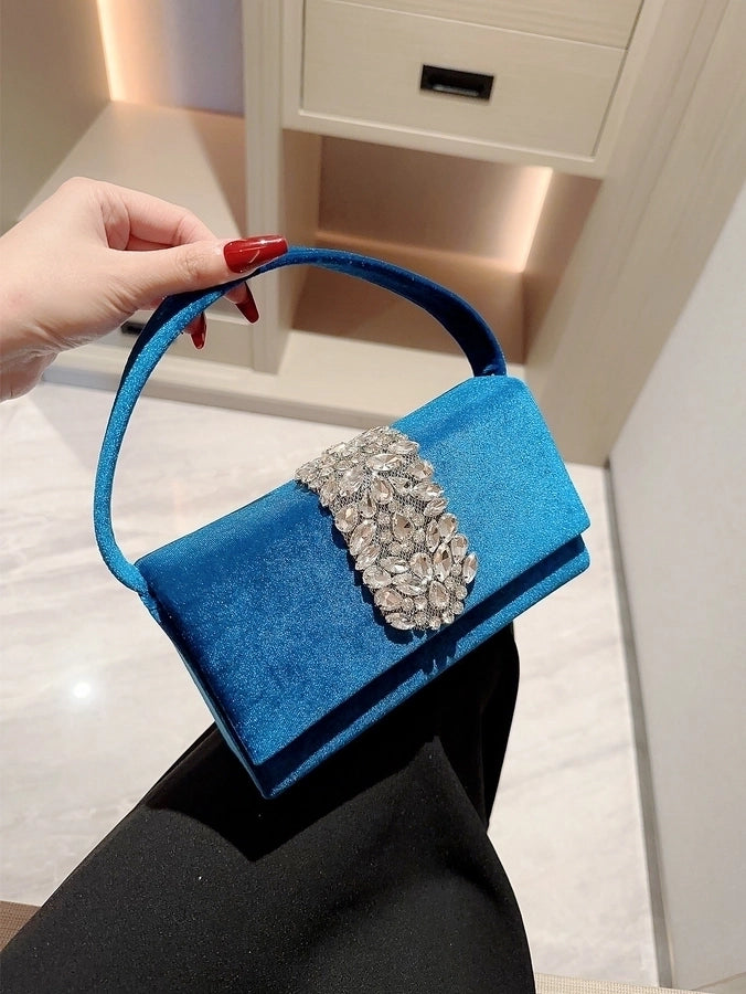 women's suede color block elegant classic style square buckle handbag evening bag