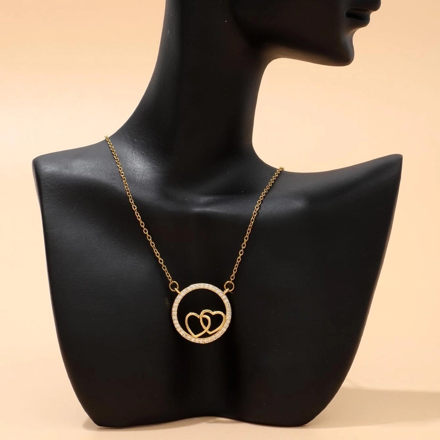 Copper 18K Gold Plated Heart Shape Zircon Pendant Necklace