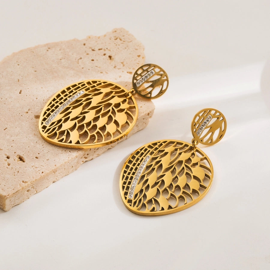 Jewelry Simple Style Commute Leaf 304 Stainless Steel Zircon 18K Gold Plated Inlay Earrings Necklace