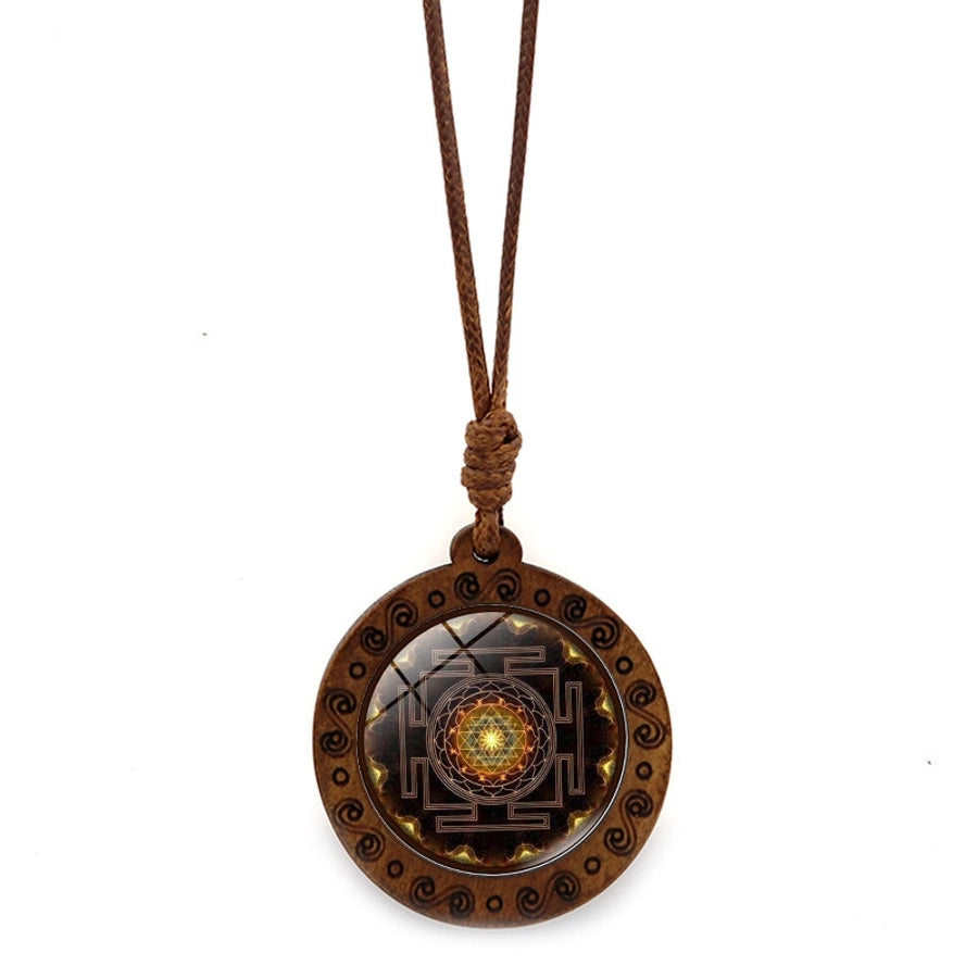 Vintage Style Hexagram Glass Wood rope  Sweater Chain