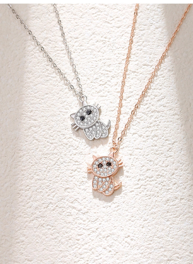 cute cat sterling silver polishing plating inlay zircon pendant necklace