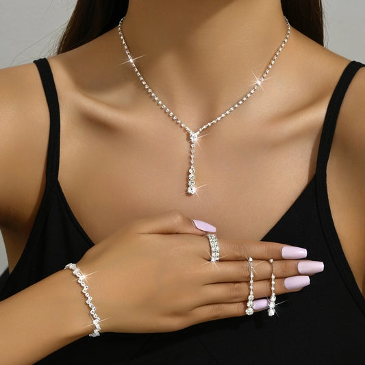 Fashion simple popular jewelry suit necklace stud earrings bracelet Diamond  hot sale wedding jewelry