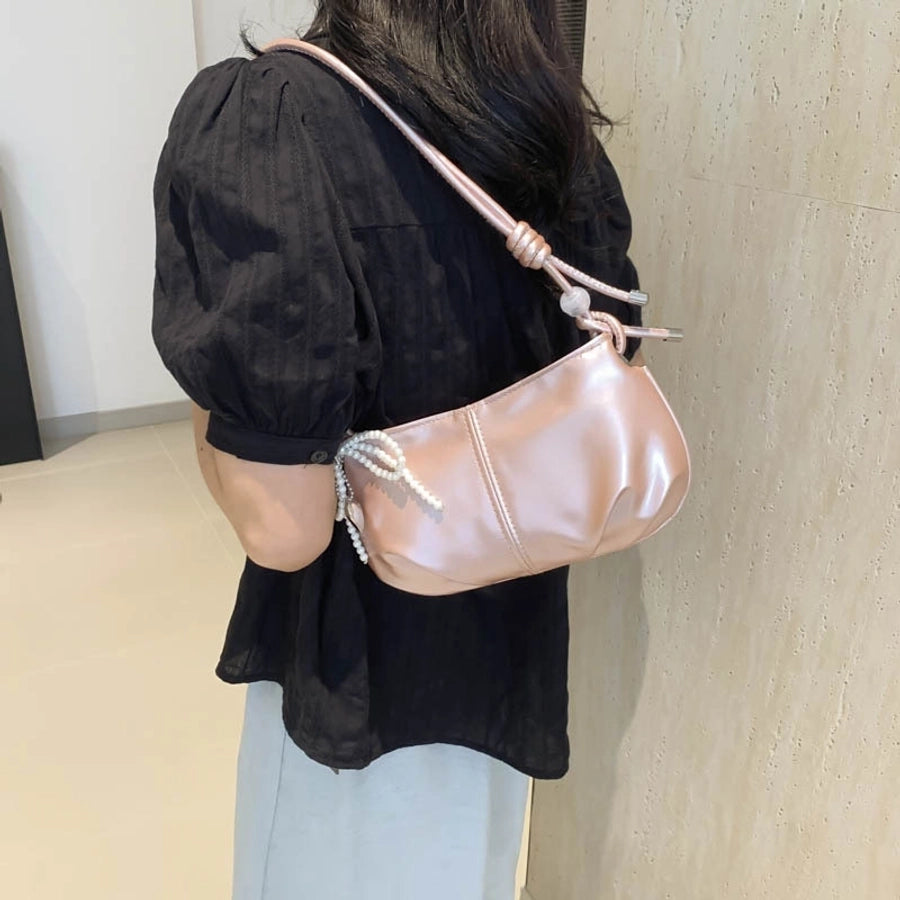 Women's Pu Leather Solid Color Streetwear Pillow Shape Zipper Crossbody Bag