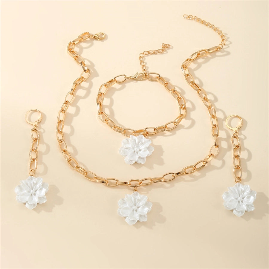 Y2K Elegant Streetwear Flower Alloy Plastic Women's Earrings Necklace Jewelry Set