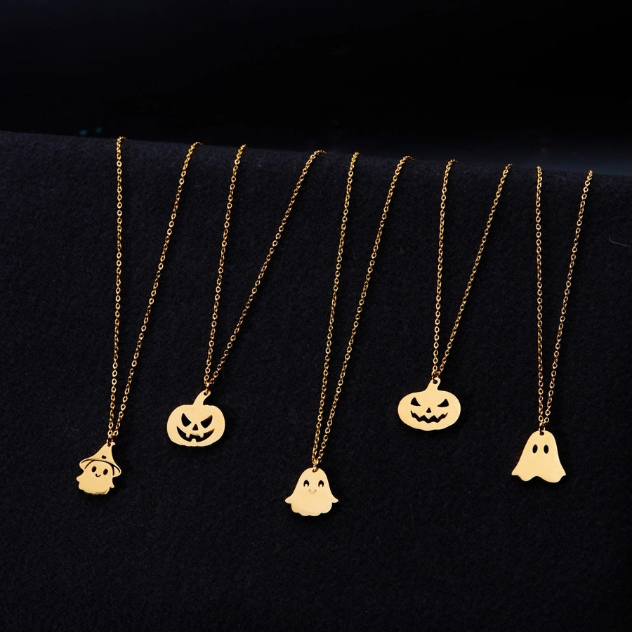 New Halloween Element Titanium Steel Necklace Pumpkin Head Ghost Ornament Fashion  Witch Design Sense Ornament Necklace