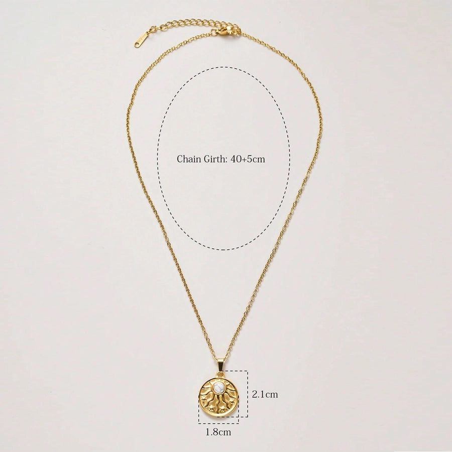 A Stainless Steel Plated 18K Gold Love Blue White Turquoise round Sun Light XINGX Red Turquoise Turquoise Green Natural Stone Pendant Necklace Ornament