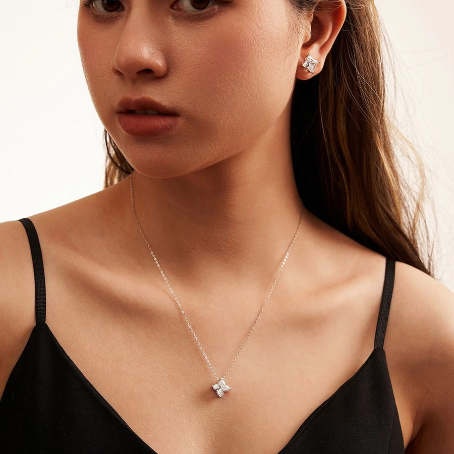 1 Pair White Gold Plated Sterling Silver Zircon Geometric Ear Studs