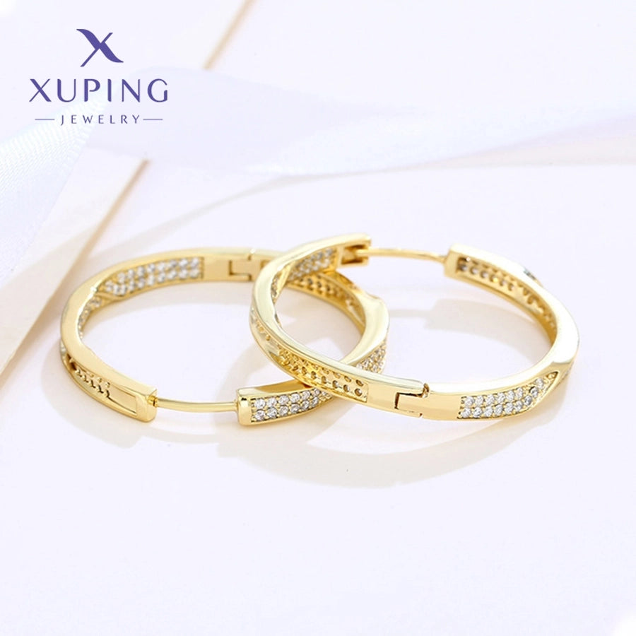 jewelry xuping simple style solid color alloy artificial gemstones 14k gold plated plating inlay earrings