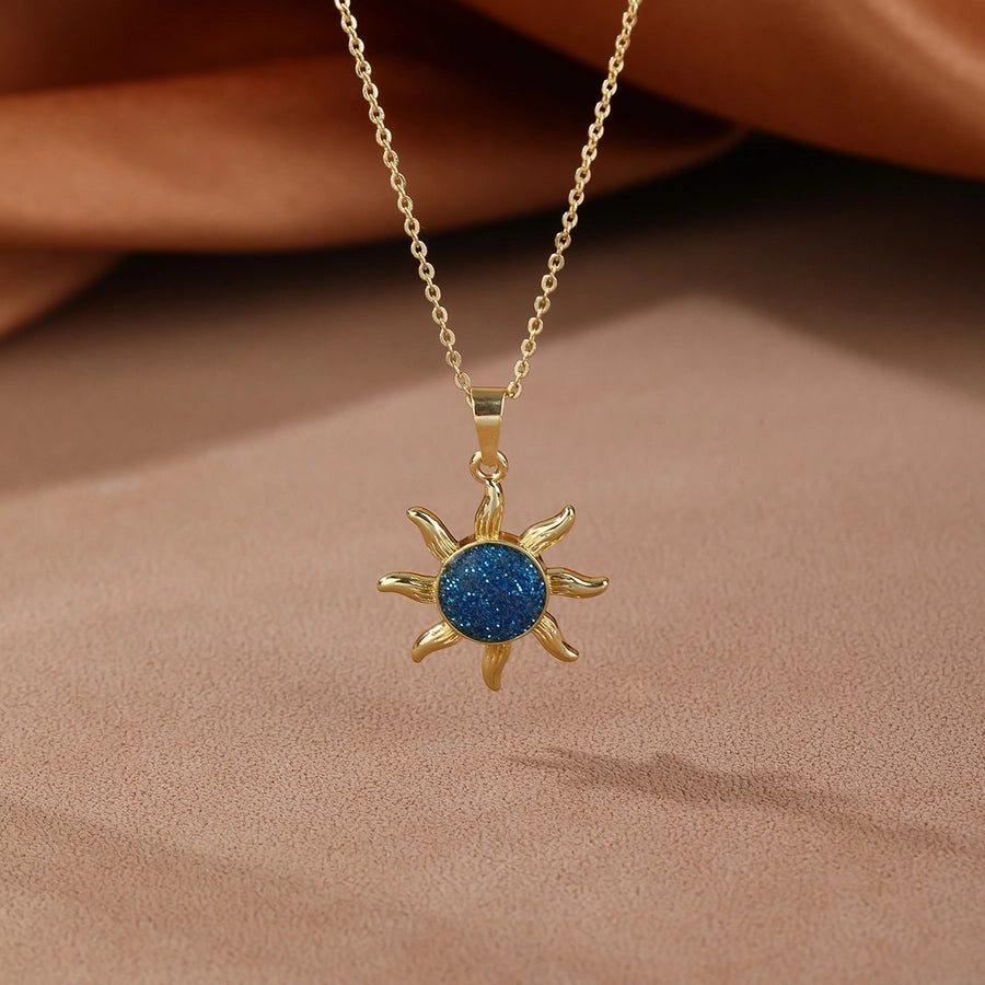 Copper 18K Gold Plated Enamel Sun Pendant Necklace