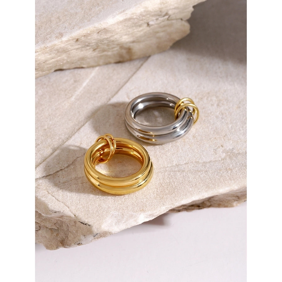 IG Style Round Solid Color 304 Stainless Steel Plating 18K Gold Plated Women's Rings