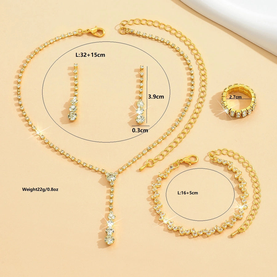 Fashion simple popular jewelry suit necklace stud earrings bracelet Diamond  hot sale wedding jewelry