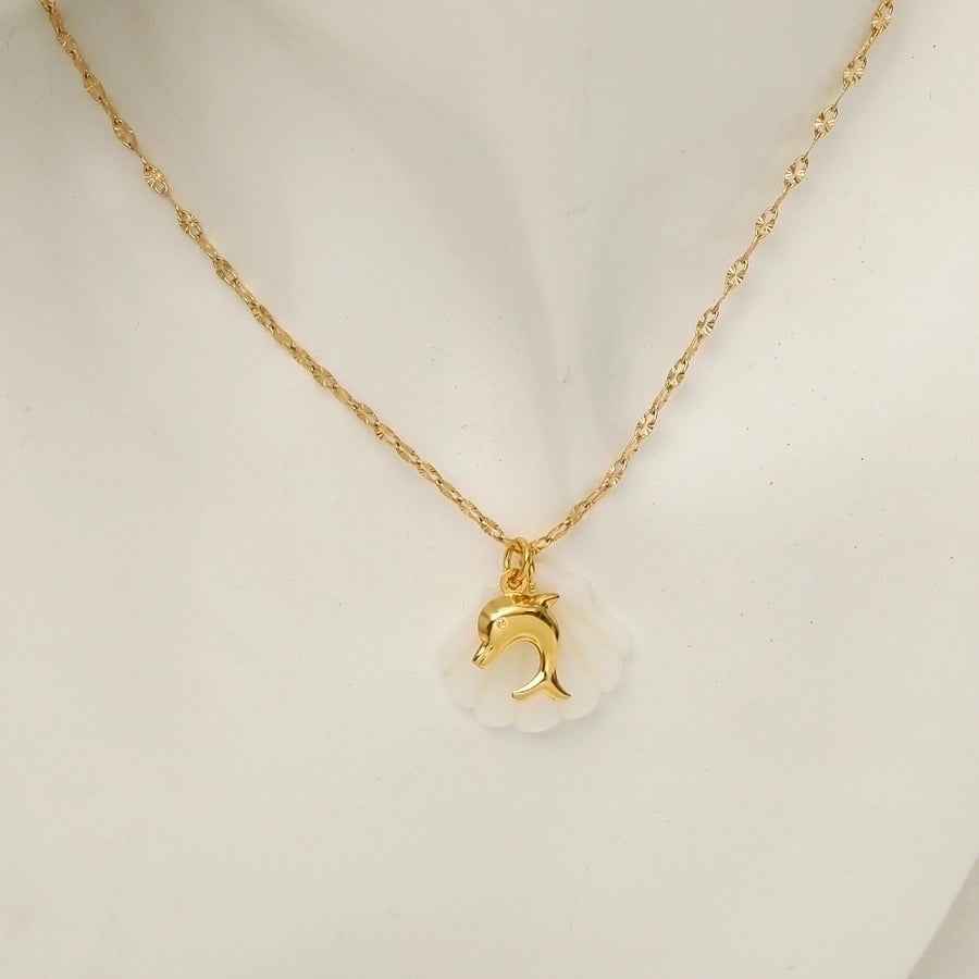 Vacation Marine Style Beach Starfish Dolphin Shell 18K Gold Plated Shell Titanium Steel  Pendant Necklace