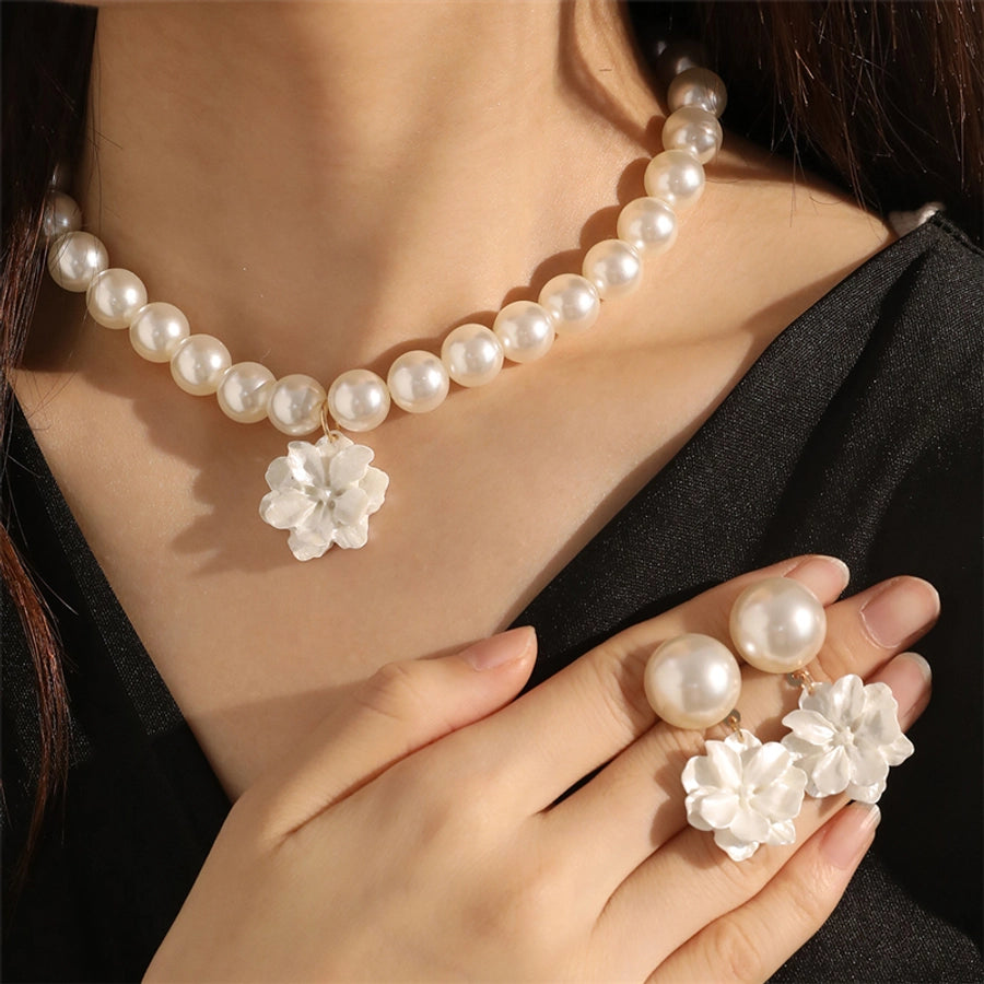 Y2K Elegant Streetwear Flower Alloy Plastic Women's Earrings Necklace Jewelry Set