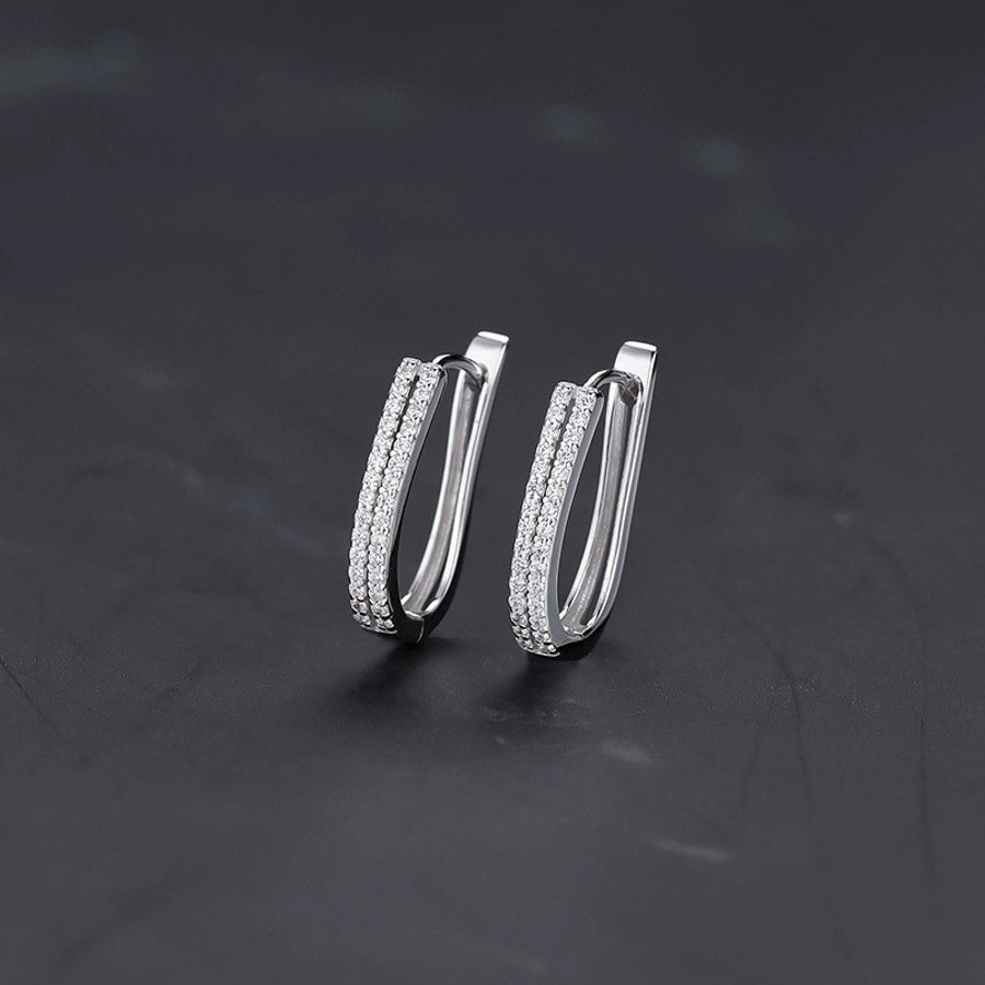 1 Pair Simple Style Commute Geometric Inlay Sterling Silver Zircon K Gold Plated White Gold Plated Earrings