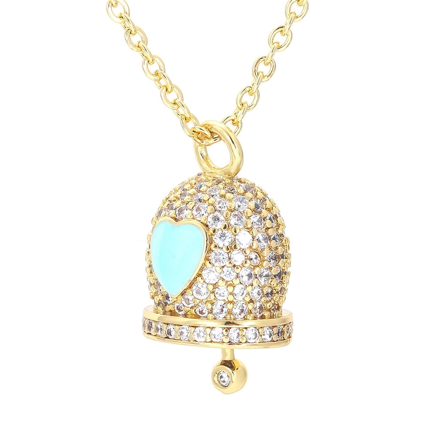 korean style bell copper pendant necklace inlay zircon copper necklaces