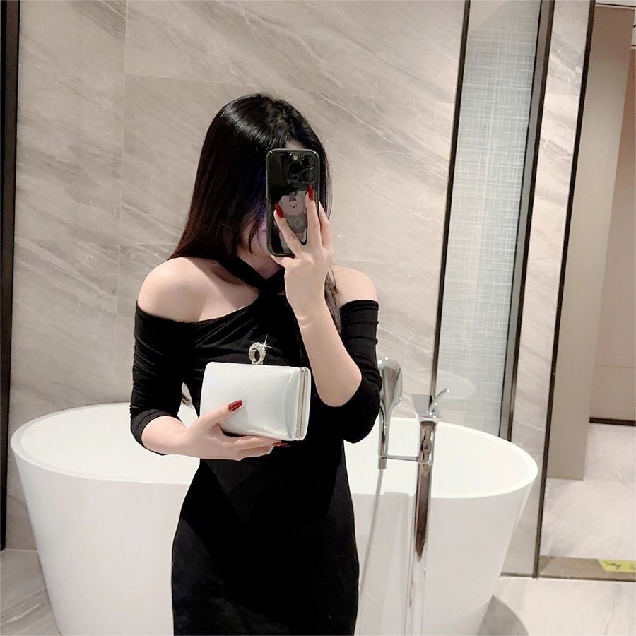 Gold Silver Pu Leather Solid Color Square Evening Bags