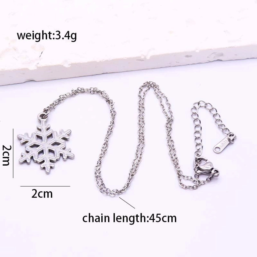 Cute Simple Style Christmas Socks Bell Snowflake 18K Gold Plated Silver Plated Zircon 304 Stainless Steel  Pendant Necklace