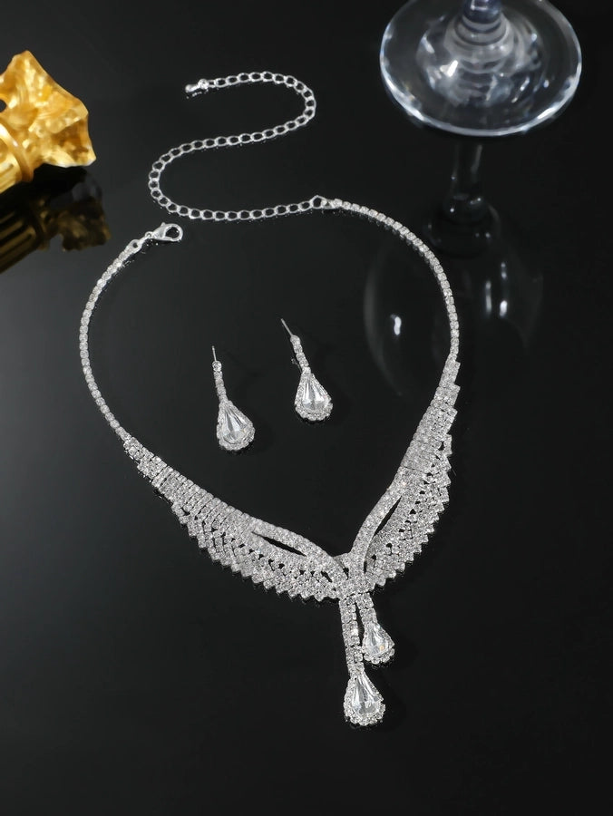 elegant classic style shiny geometric alloy inlay rhinestones women's earrings necklace
