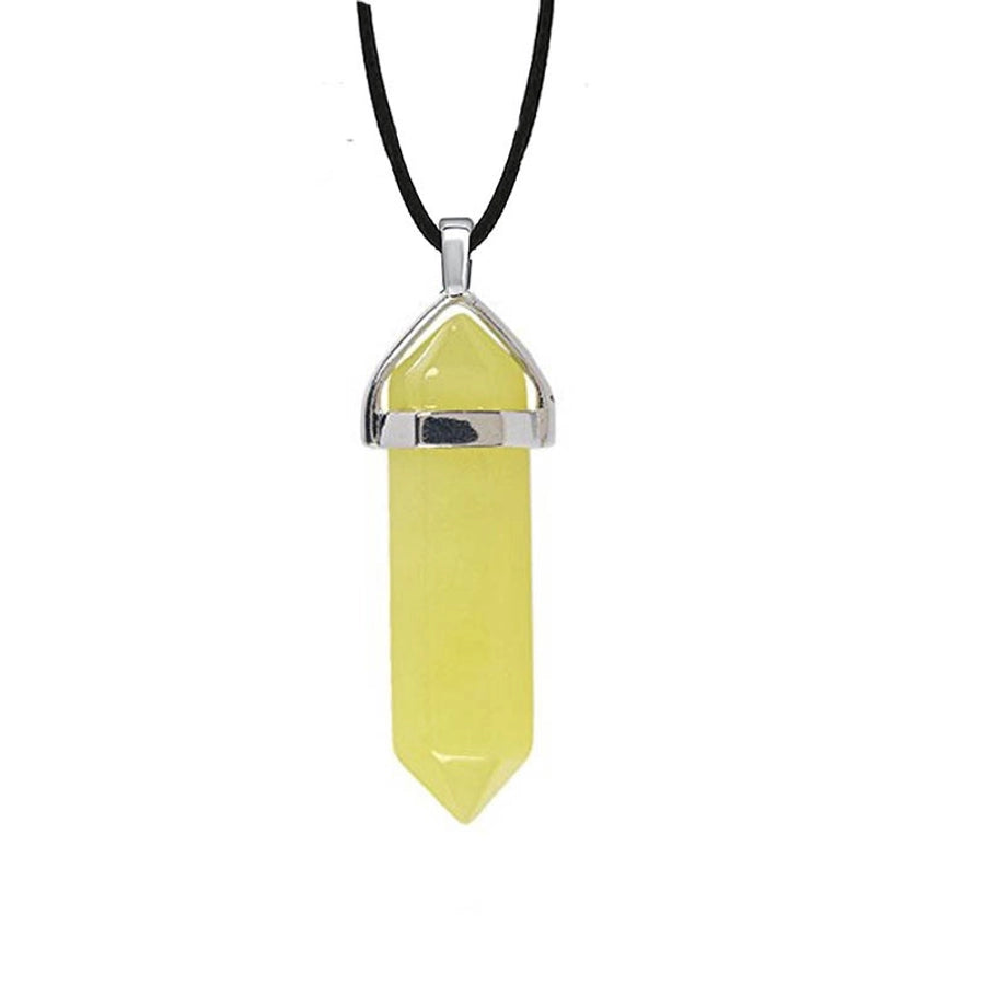 fashion hexagon prism natural stone leather rope pendant necklace 1 piece