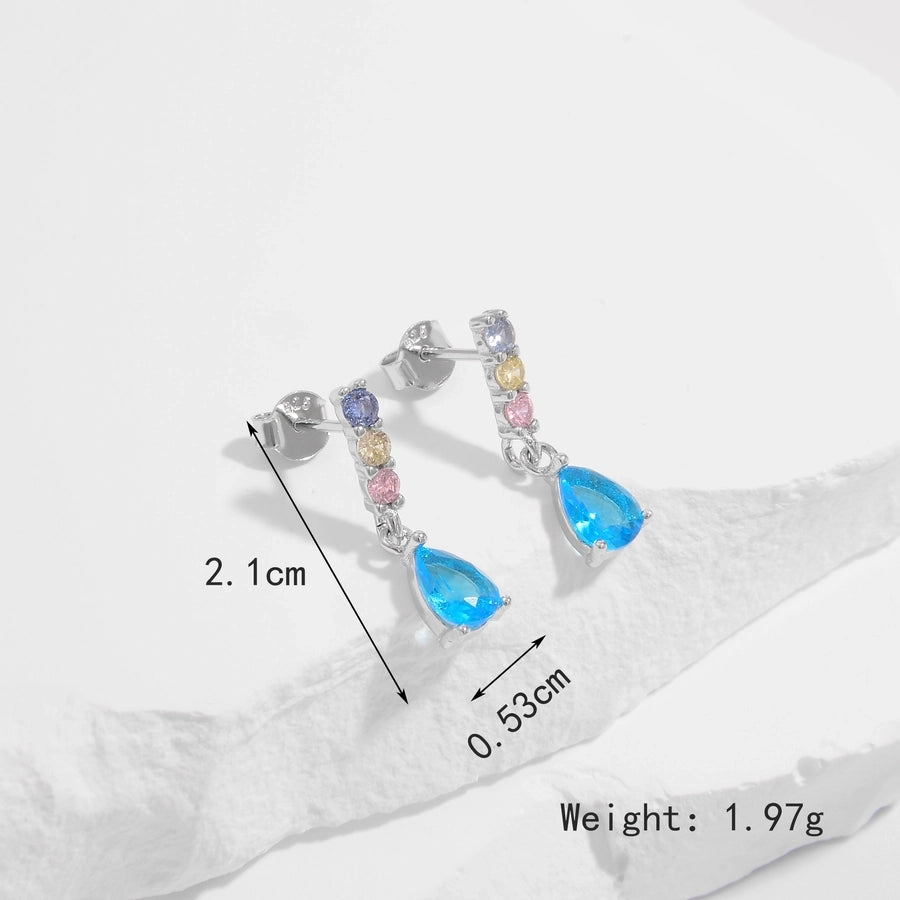 1 Pair Elegant Heart Shape Life Tree Butterfly Inlay Sterling Silver Zircon White Gold Plated Ear Studs