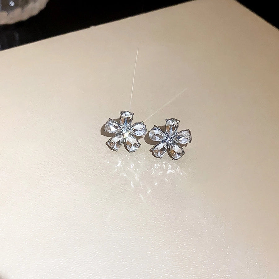 1 pair elegant sweet flower plating inlay alloy rhinestones drop earrings