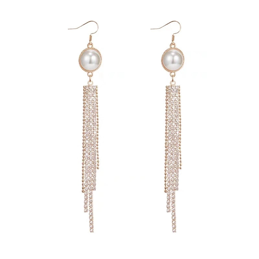 1 pair elegant star tassel heart shape inlay alloy artificial pearls rhinestones glass earrings
