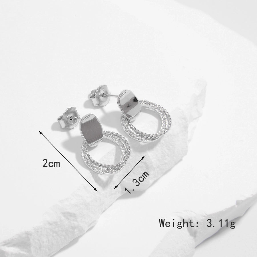 1 Pair Elegant Heart Shape Life Tree Butterfly Inlay Sterling Silver Zircon White Gold Plated Ear Studs