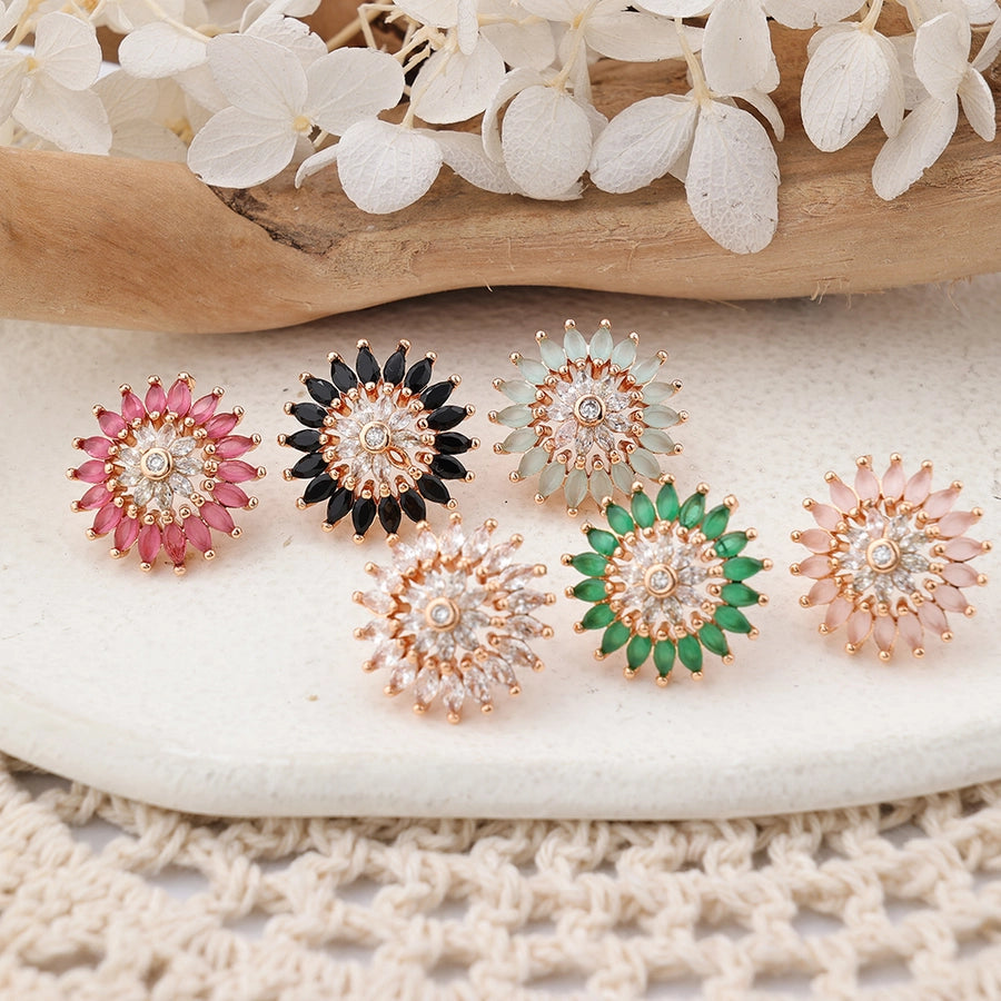 1 Pair IG Style Sweet Shiny Flower Hollow Out Inlay Copper Zircon Rose Gold Plated Ear Studs