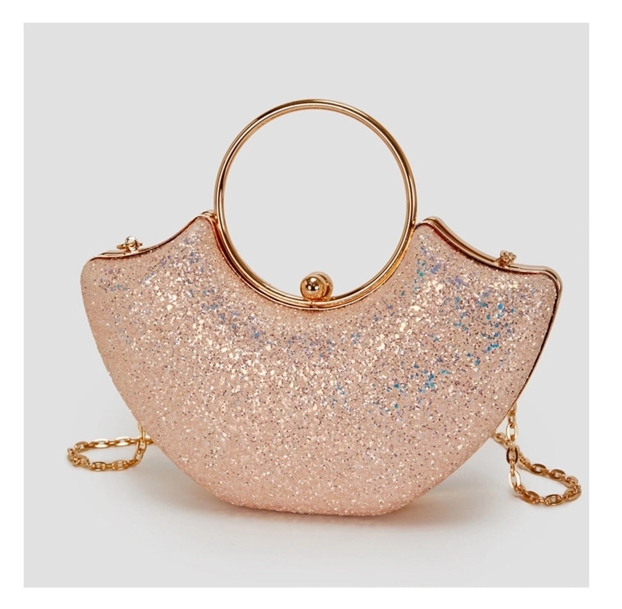Women's Small PVC Solid Color Elegant Sequins Shell Lock clasp Evening Bag