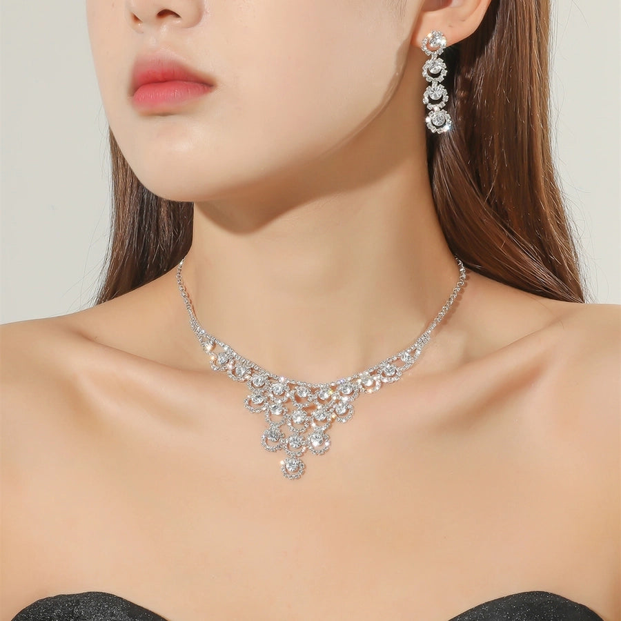 elegant classic style shiny geometric alloy inlay rhinestones women's earrings necklace