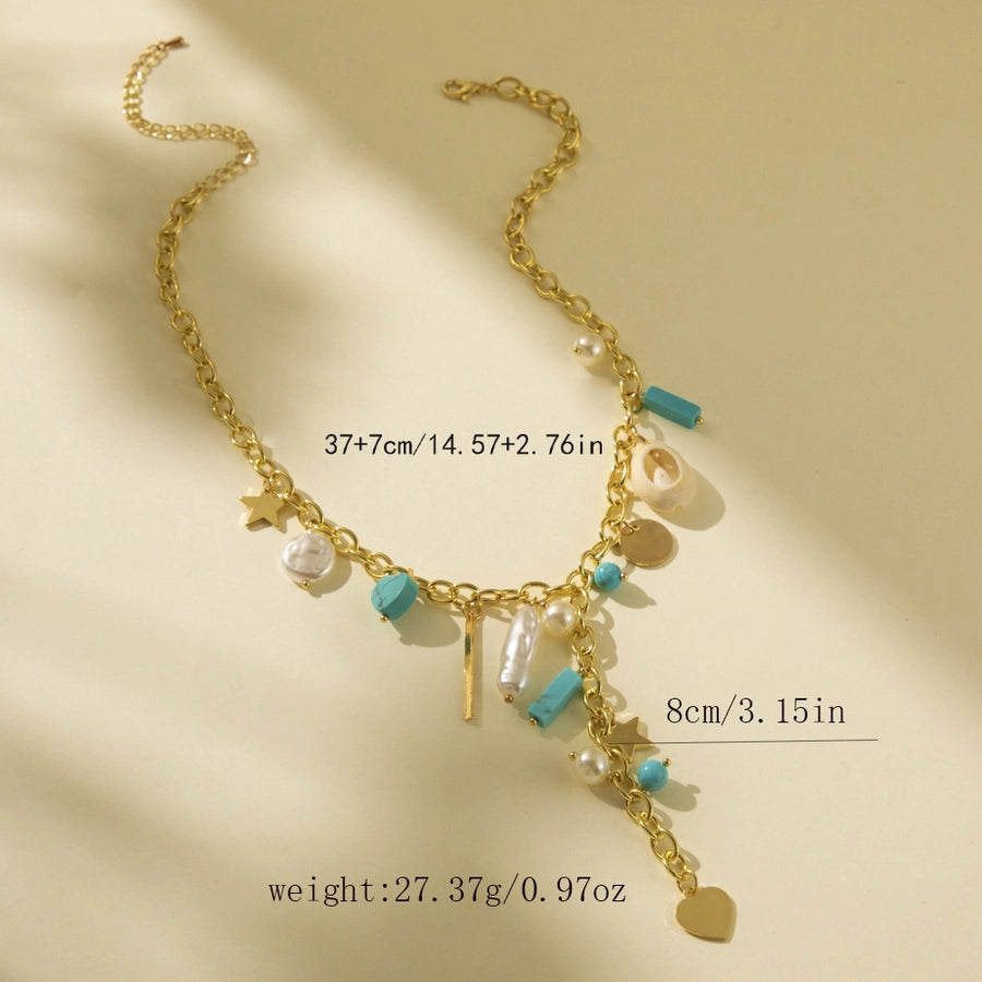 Retro Simple Style Classic Style Geometric natural stone Shell Iron  Pendant Necklace