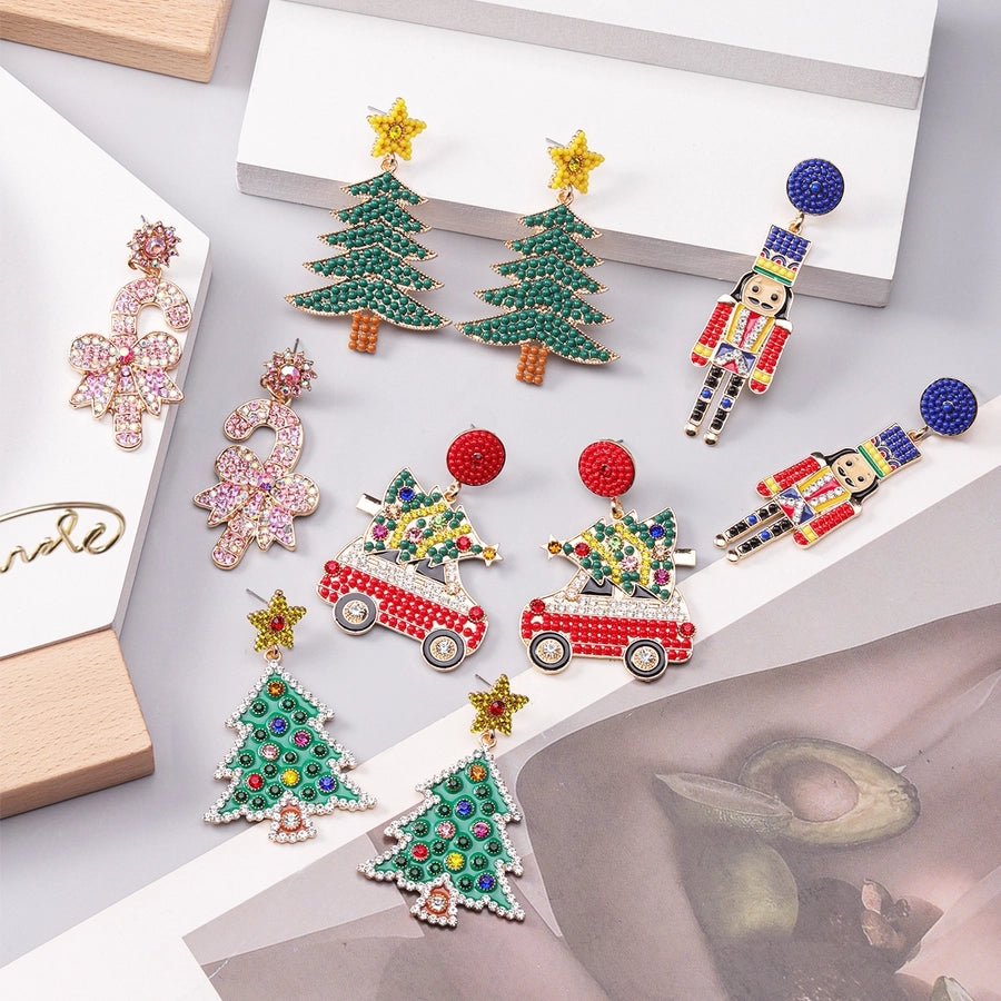 1 piece vintage style christmas tree enamel plating inlay alloy plastic glass glass pearl gold plated silver plated drop earrings