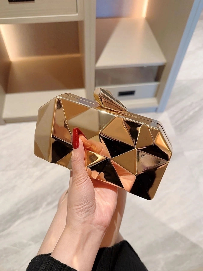 Gold Silver Alloy Solid Color Metal Button Evening Bags