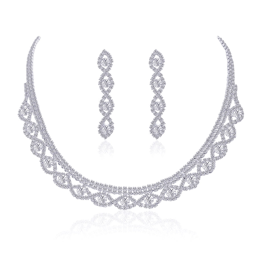 elegant classic style shiny geometric alloy inlay rhinestones women's earrings necklace