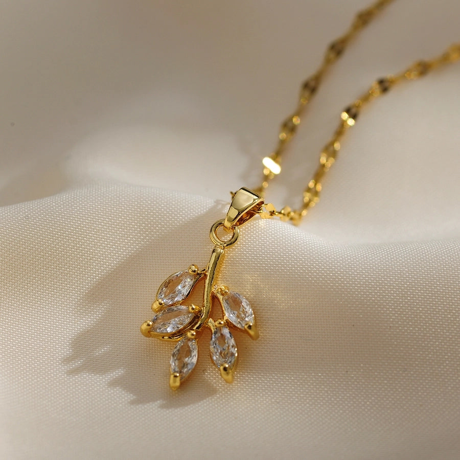 Copper Gold Plated Plating Inlay Solid Color Zircon Pendant Necklace