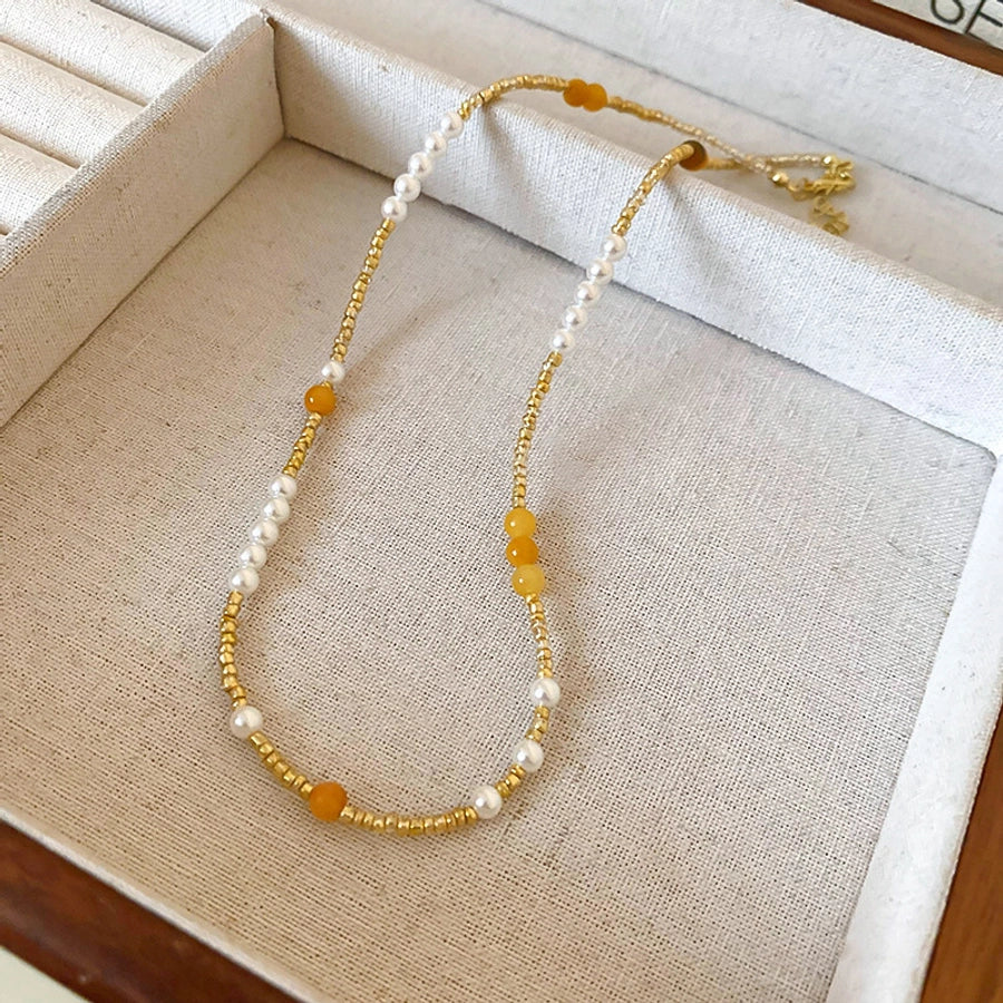 natural stone Freshwater Pearl Simple Style Beaded Geometric Necklace