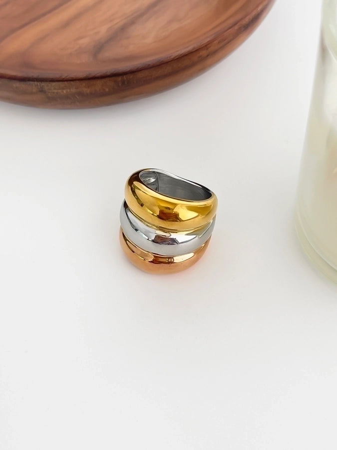 Jewelry Nordic Style Exaggerated Color Block 316 Stainless Steel  18K Gold Plated Irregular Rings