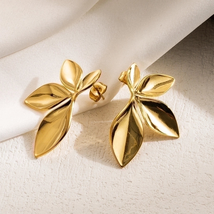 1 Pair IG Style Leaves Flower Ginkgo Leaf Plating 304 Stainless Steel 18K Gold Plated Drop Earrings
