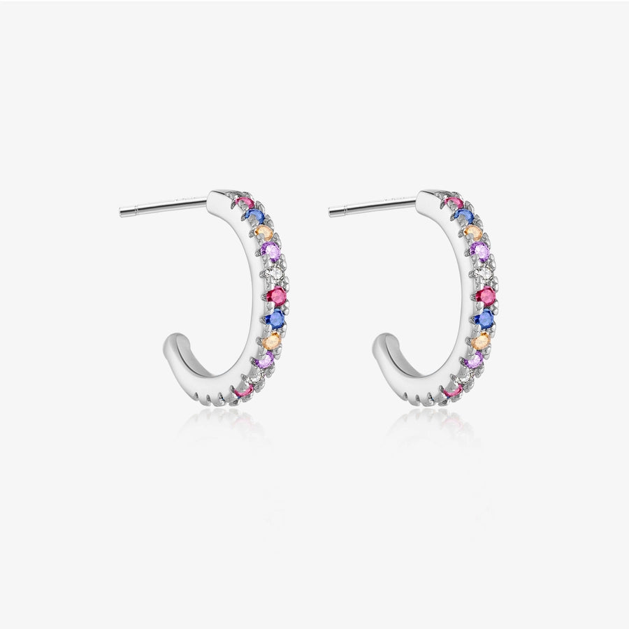 1 Pair 18K Gold Plated White Gold Plated Sterling Silver Zircon C Shape Ear Studs