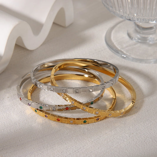 Casual Classic Style Commute Solid Color 304 Stainless Steel 18K Gold Plated Zircon Bangle In Bulk