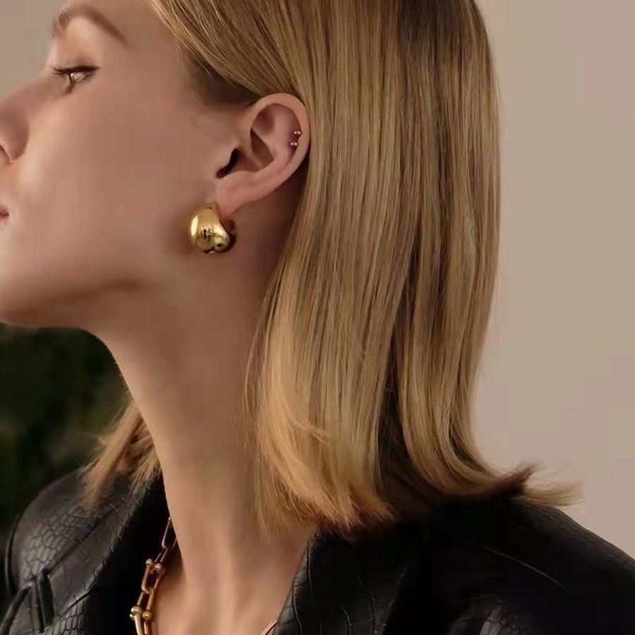 1 pair retro french style c shape u shape water droplets plating stainless steel 18k gold plated earrings