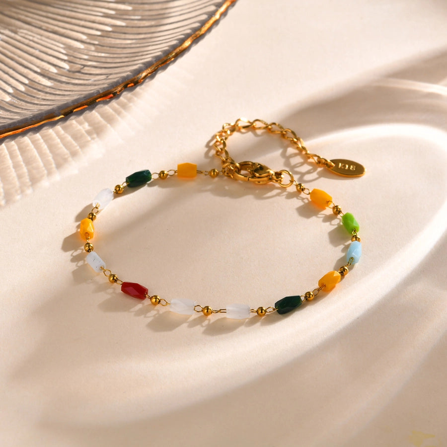 Style Personalized Retro Style  Necklace Stainless Steel Women's Cut Color Beaded Bracelet Gold-Plated Accessories