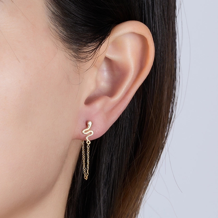 1 piece simple style classic style flower snake lightning plating inlay sterling silver zircon 18k gold plated white gold plated drop earrings