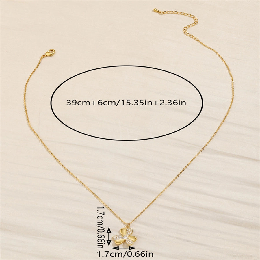 Copper 18K Gold Plated Patchwork Inlay Shamrock Zircon Pendant Necklace