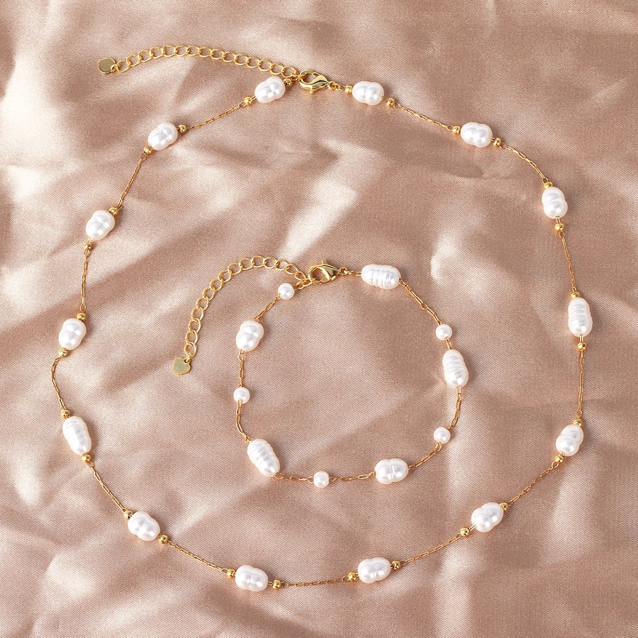 Copper 18K Gold Plated Beaded Geometric Bracelets Necklace