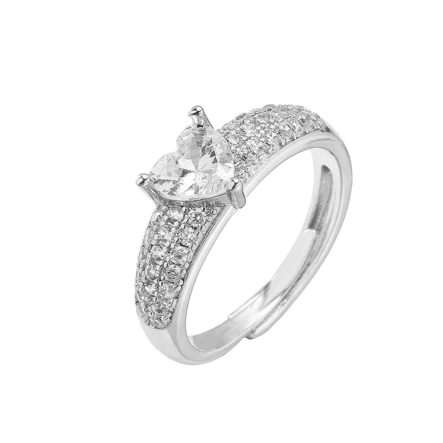 sweet heart shape copper plating inlay zircon open ring 1 piece